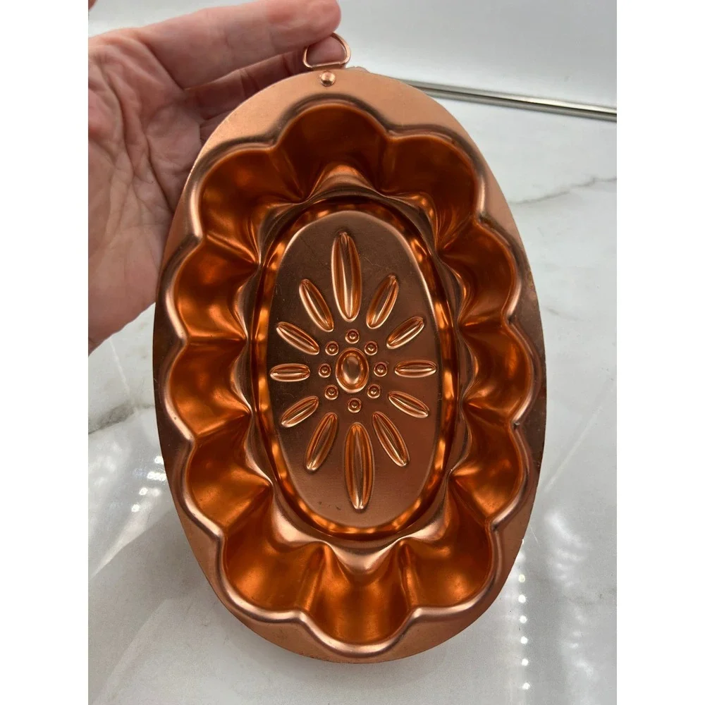Vintage Spring Copper Jello Mold 3 Cup Oval Sunburst Floral Wall Decor Pan